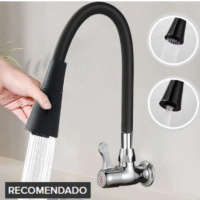 Torneira Gourmet Luxo Flexível Cozinha Parede 2 Jatos Pia Cor Preto - Marca Camperluz