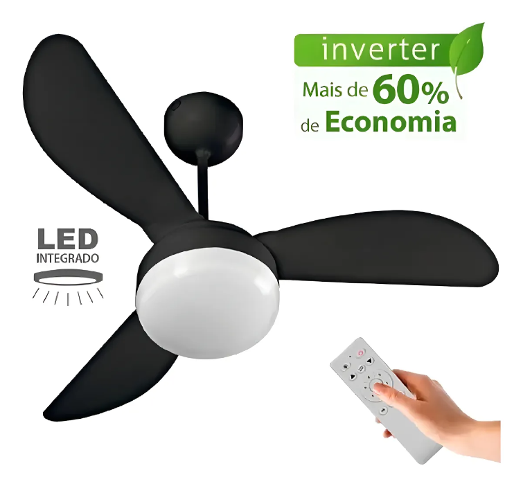 Ventilador De Teto Ventisol Fênix Led Preto 3 Pás Bivolt